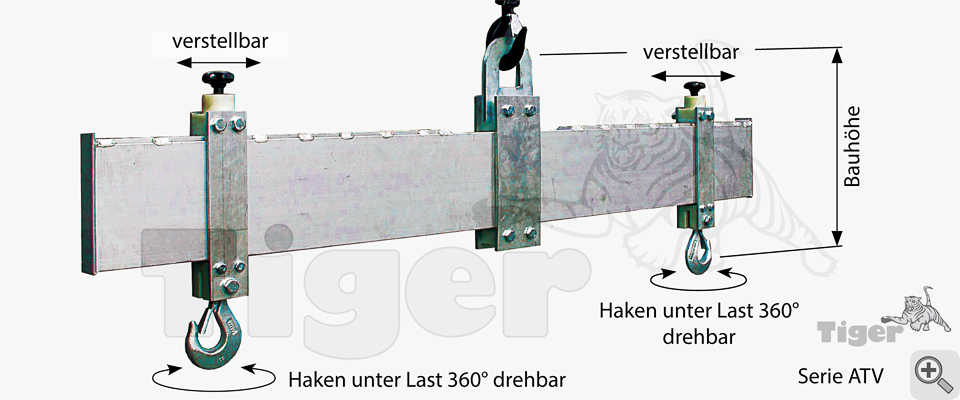 Technisches Bild von Alu-Balken-Traverse mit 2 Wirbellasthaken, verstellbar Technisches Bild für aluminium-balkentraverse-atv-1
