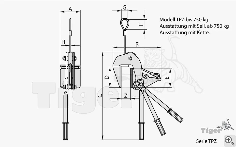Zum Vergrößern anklicken Technisches Bild für platten-hebezange-tbz-2