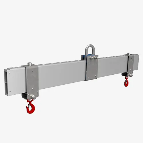 Produktbild von Alu-Balken-Traverse mit 2 Wirbellasthaken, verstellbar Serie ATV tigerhebezeuge-alu-lasttraversen-mit-zwei-wirbellasthaken-fuer-kran-balkentraverse-serie-ATV