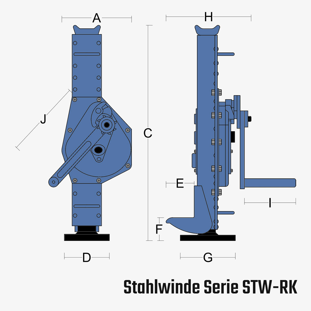 Zum Vergrößern anklicken Technisches Bild für tigerhebezeuge-stahlwinden-mit-ratschenkurbel-serie-STW-RK-Zeichnung