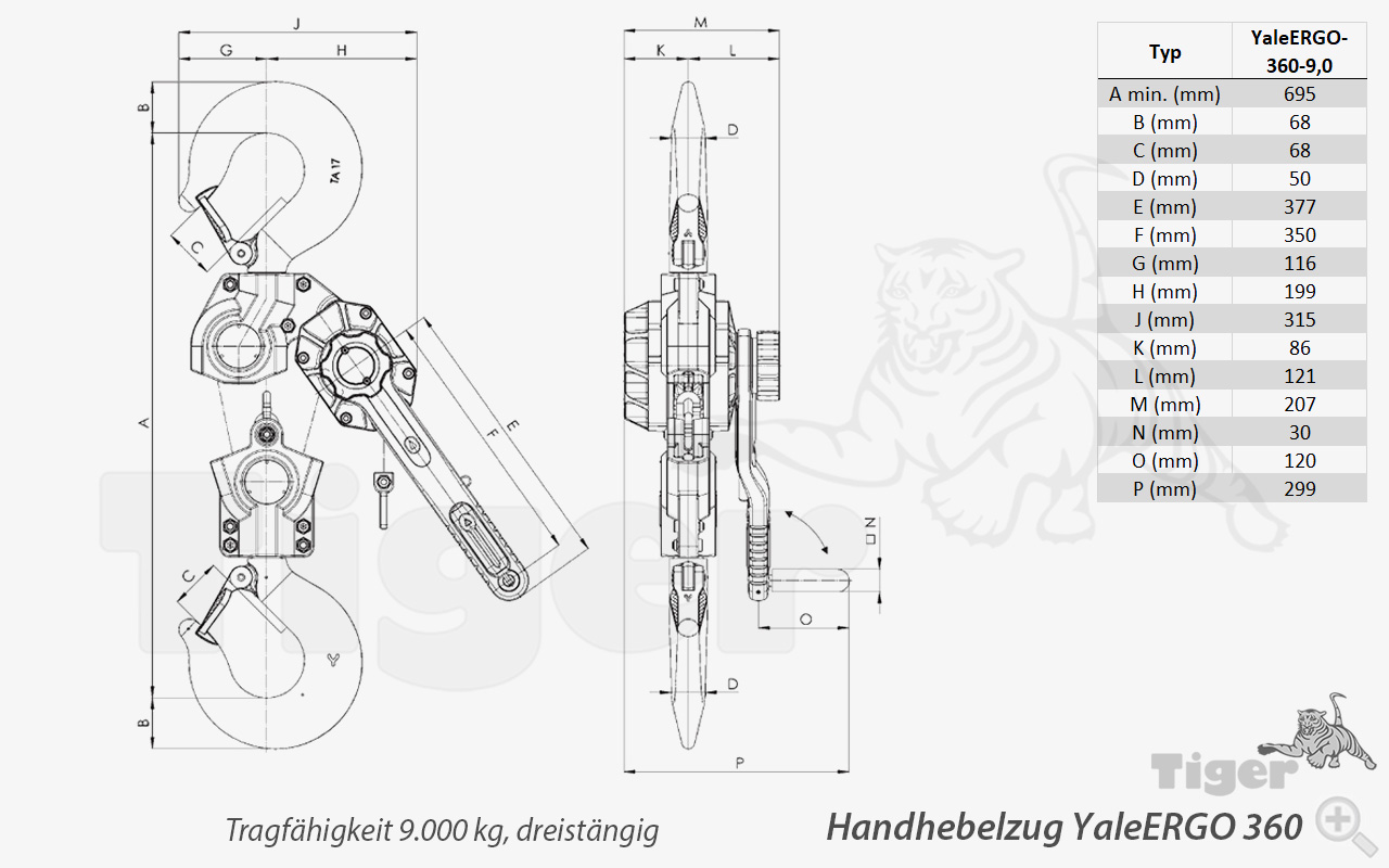 Technisches Bild für ratschenzug-yaleergo360-zeichnung-9t