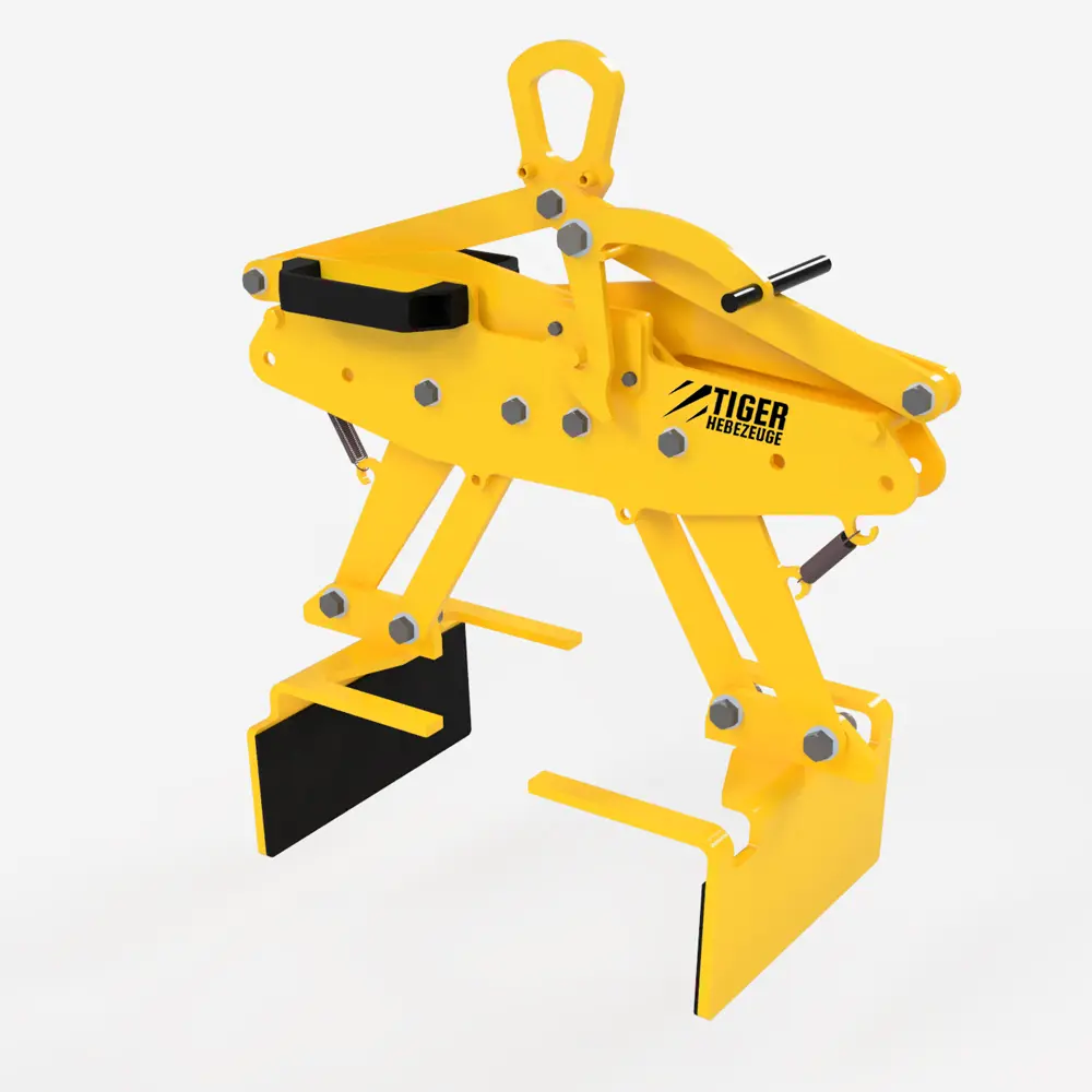 Produktbild von Kartongreifer mit Kranöse und manueller Arretierung zum Heben von Kartons und Holzkisten tiger-kartongreifer-mit-kranoese-und-manueller-hebelarretierung-serie-PKX