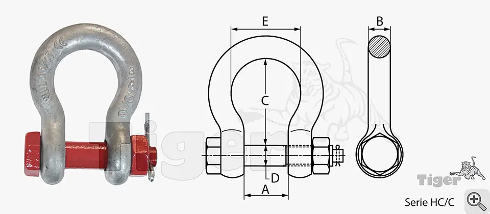 Technisches Bild von Hochfeste Schäkel mit Mutter und Splint, geschweifte Form Technisches Bild für anschlagmittel-hochfeste-schaekel-hc-c-geschweift