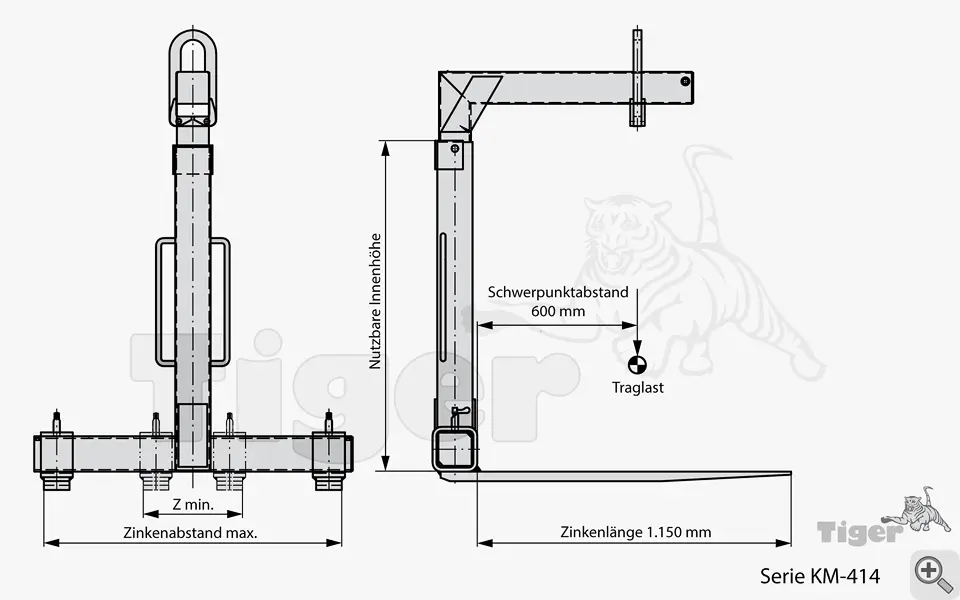 Zum Vergrößern anklicken Technisches Bild für kran-ladegabel-km-414-zeichnung-2
