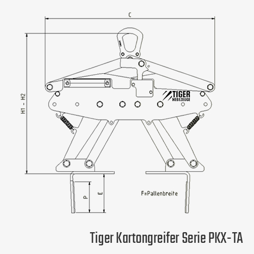 Zum Vergrößern anklicken Technisches Bild für tiger-kartongreifer-mit-kranoese-und-taktautomatik-serie-PKX-TA-zeichnung