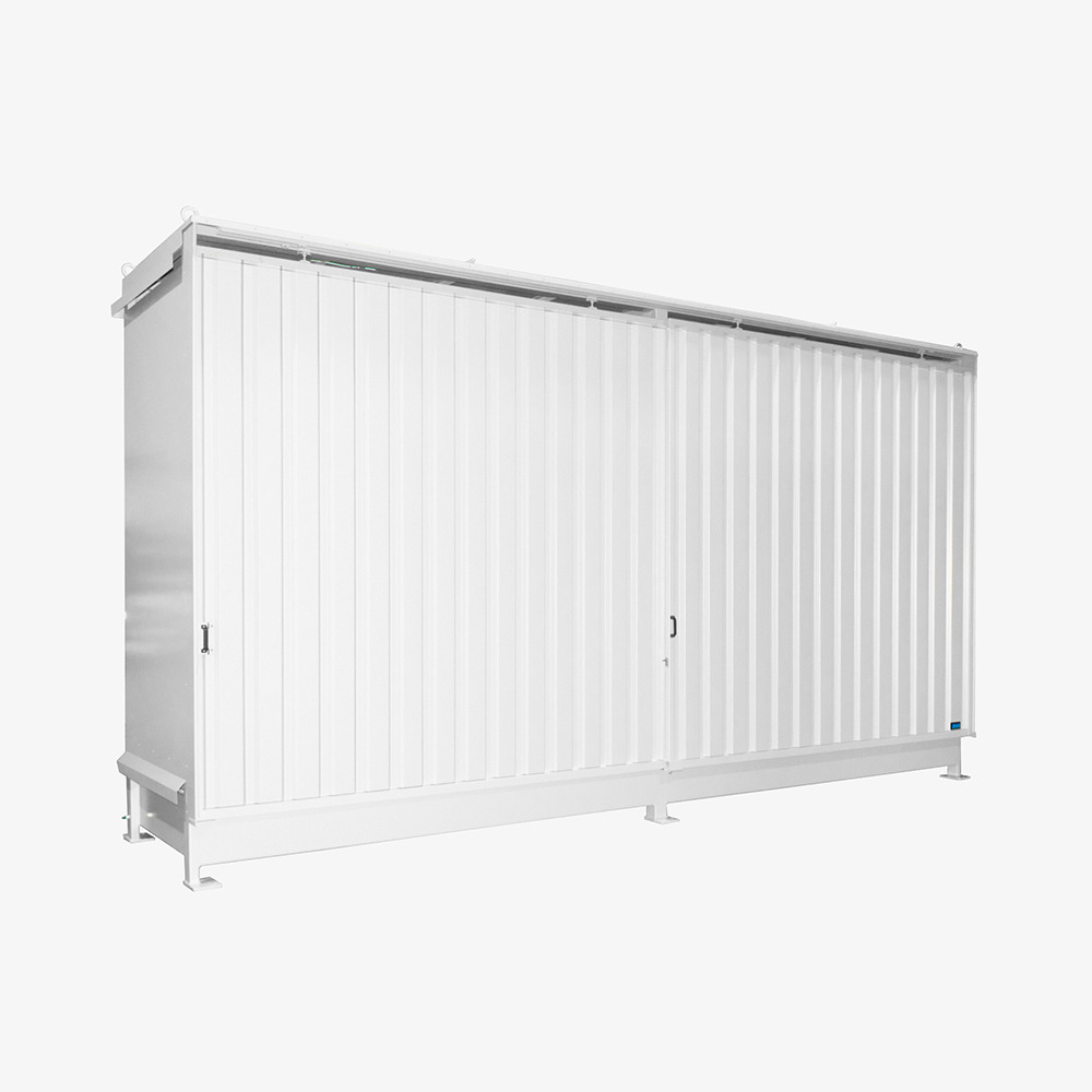 Gefahrstoff-Regalcontainer CEN mit Auffangwanne, Gitterrost und DIBt-Zulassung