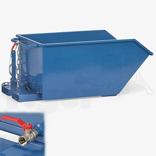 Produktbild von Späne-Kippbehälter mit 90°-Kippmechanismus, Sieb und Ablaßhahn Serie F-62-A tigerhebezeuge-spaenenbehaelter-serie-F-62-A