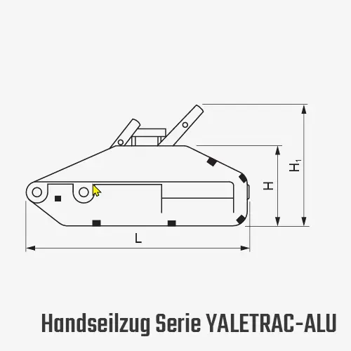 Zum Vergrößern anklicken Technisches Bild für tigerhebezeuge-yale-alu-seilzug-serie-YALETRAC-ALU-zeichnung