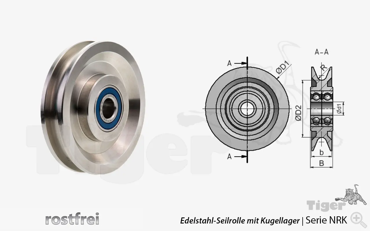 Zum Vergrößern anklicken Technisches Bild für edelstahl-seilrollen-nrk-kugellager