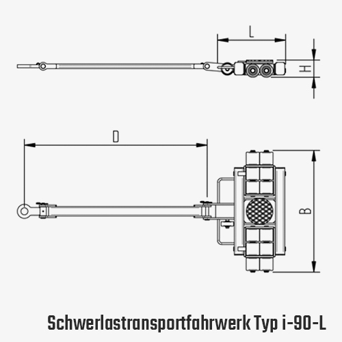 Technisches Bild für tigerhebzeuge-schwerlastfahrwerk-schwerlast-transportfahrwerk-mit-pu-rollen-typ-I-90-L-zeichnung