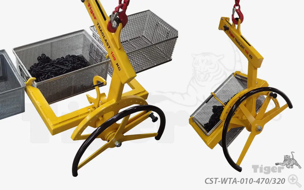 Produktbild von Tiger Sonder-Kastenwendegreifer zum Heben und Wenden von Metallkästen und Waschkörben Serie Sonder-CST-WTA-010-470-320 tiger-lagerkasten-wende-chaken-cst-wta-010-470-320-1-1024x640