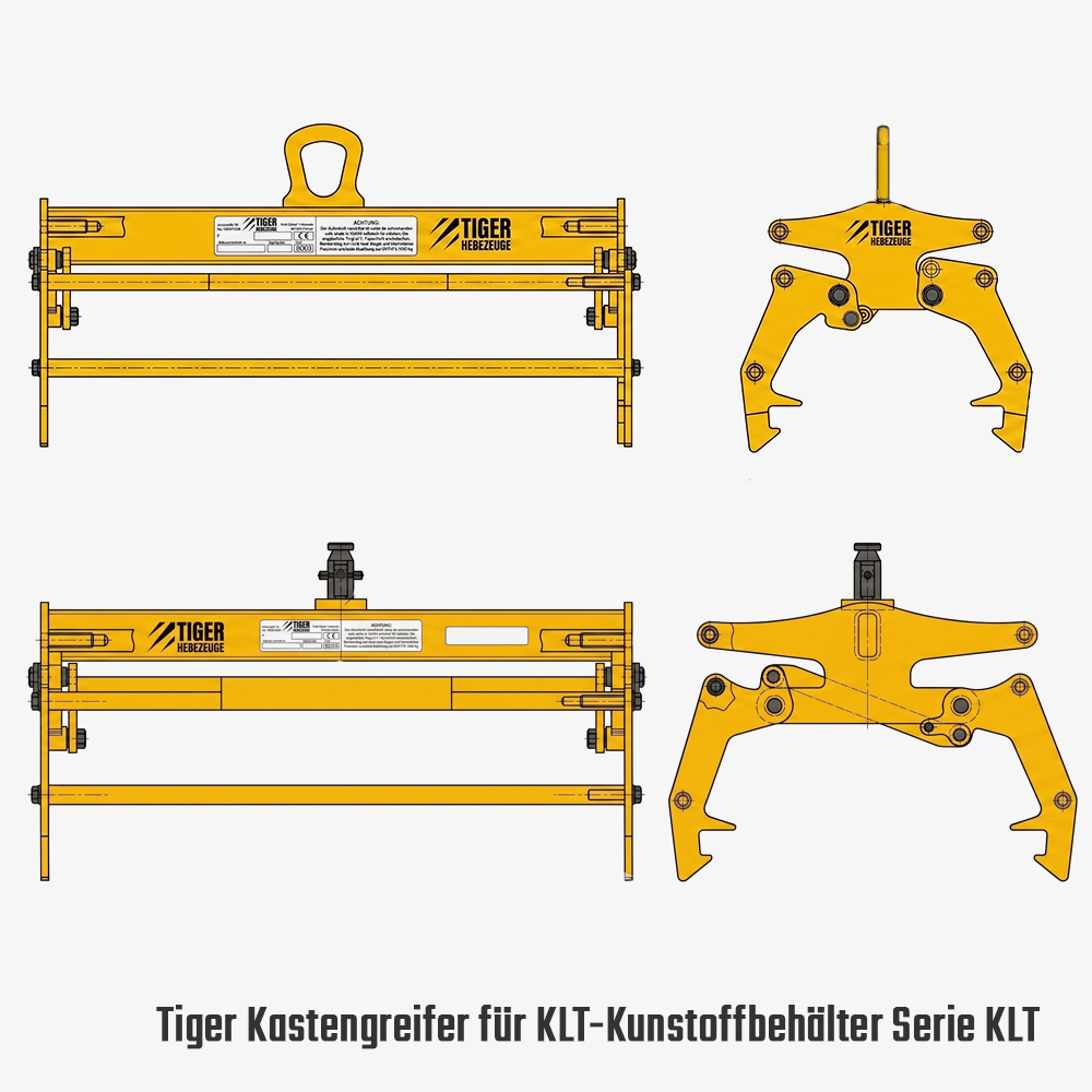 Tiger Kastengreifer für KLT-Behälter zum Kasten-Transport mit dem Kran