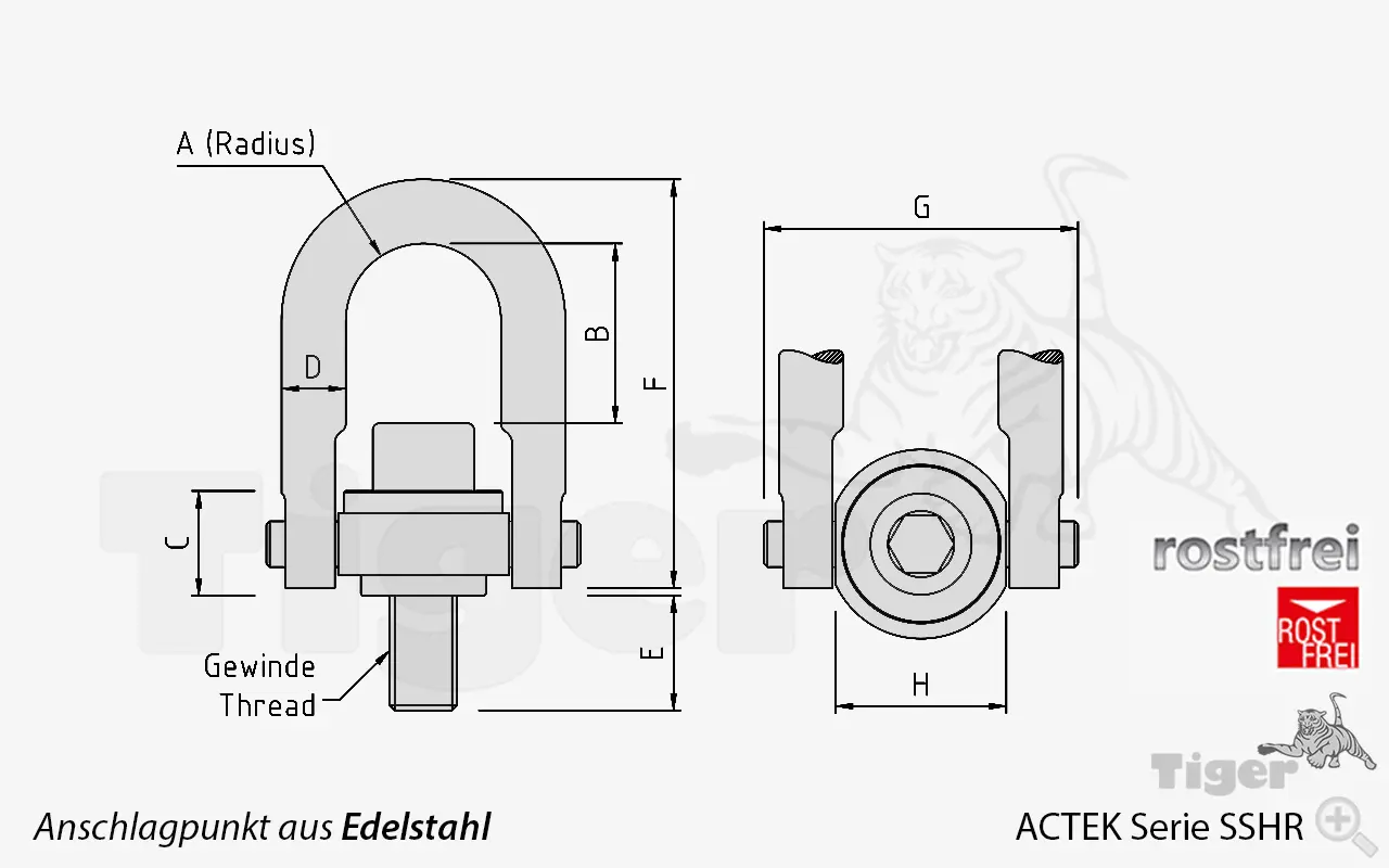Zum Vergrößern anklicken Technisches Bild für anschlagpunkt-actek-sshr-zeichnung