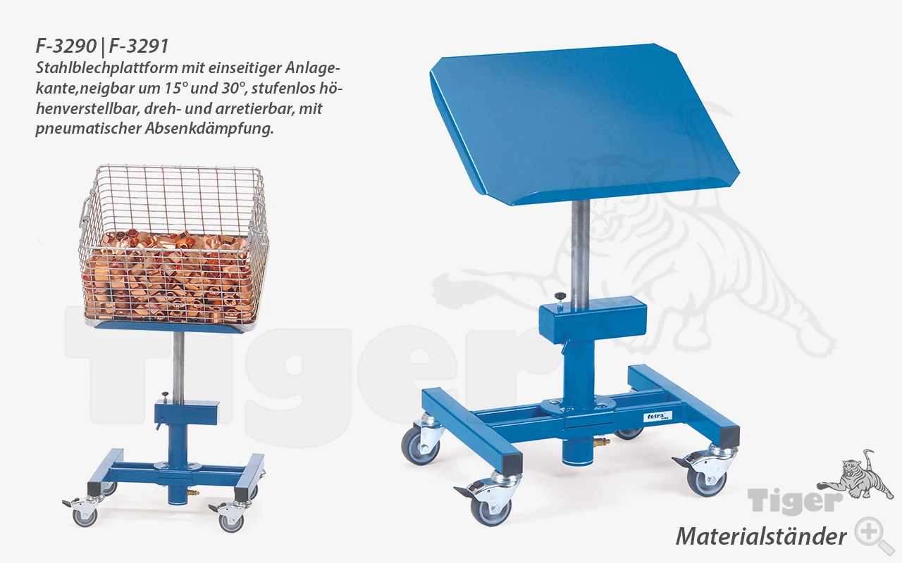 Produktbild von Mobiler Materialständer, fahrbar und stufenlos höhenverstellbar mit 4 Lenkrollen inkl. Stopper materialstaender-f-3290-3291