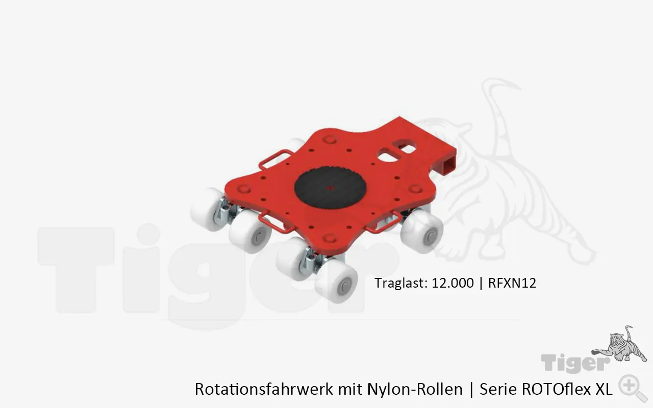 Produktbild von Große Rotationsfahrwerke mit Aufnahme und 360° Drehbarkeit für mehr Leichtgängigkeit beim Fahrtrichtungswechsel rotationsfahrwerke-rotoflex-xl-nylon-12000kg