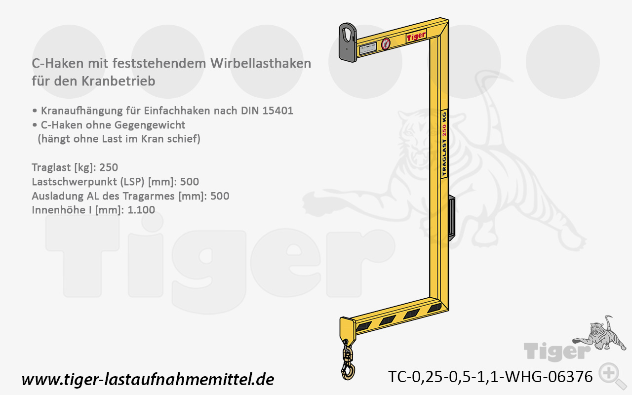 Produktbild von Tiger C-Haken mit Lasthaken zur Aufnahme von Lasten aus Maschinen c-haken-06376-lastaufnahmemittel-mit-anschlagmittel