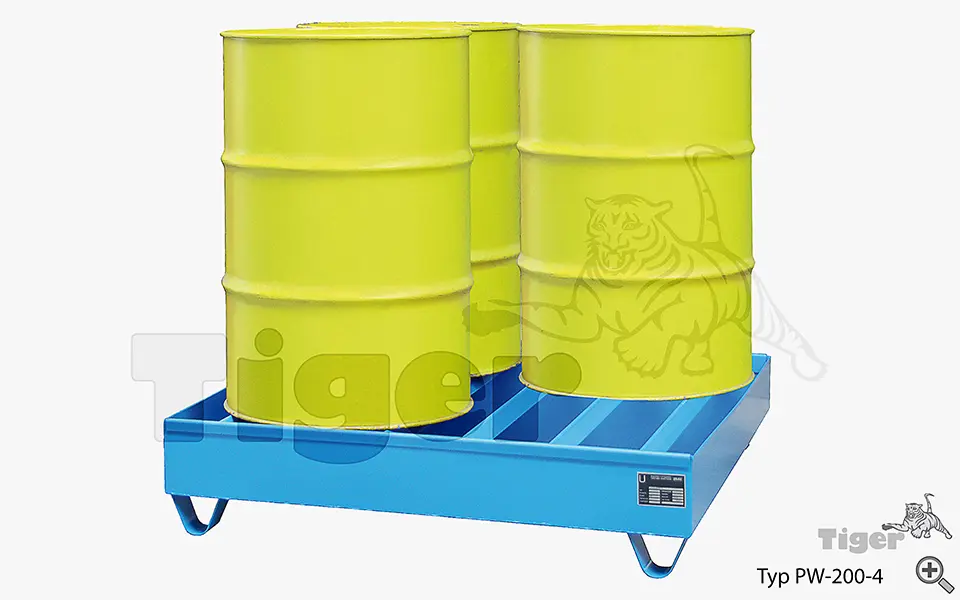 Produktbild von Auffangwannen aus Stahlblech zur vorschriftsmäßigen Lagerung von Gefahrstoffen auffanwannen-stahl-pw-200-4