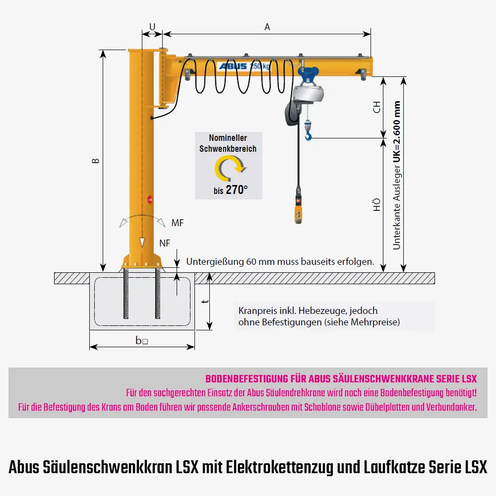 Technisches Bild für tigerhebezeuge-abus-saeulenschwenkkran-mit-elektrokettenzug-serie-LSX-zeichnung