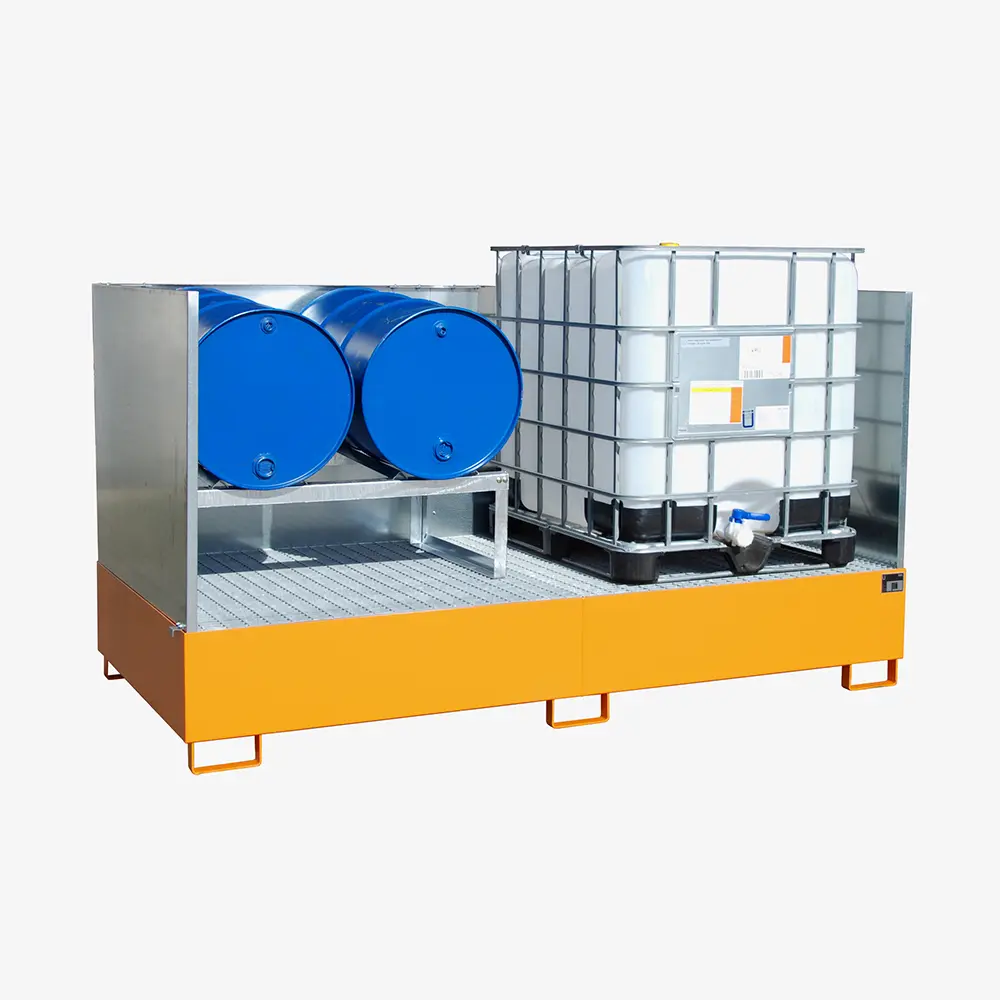 Auffangwanne für IBC-Container und Fässer - IBC Auffangbehälter zur umweltgerechten Gefahrstoff-Lagerung