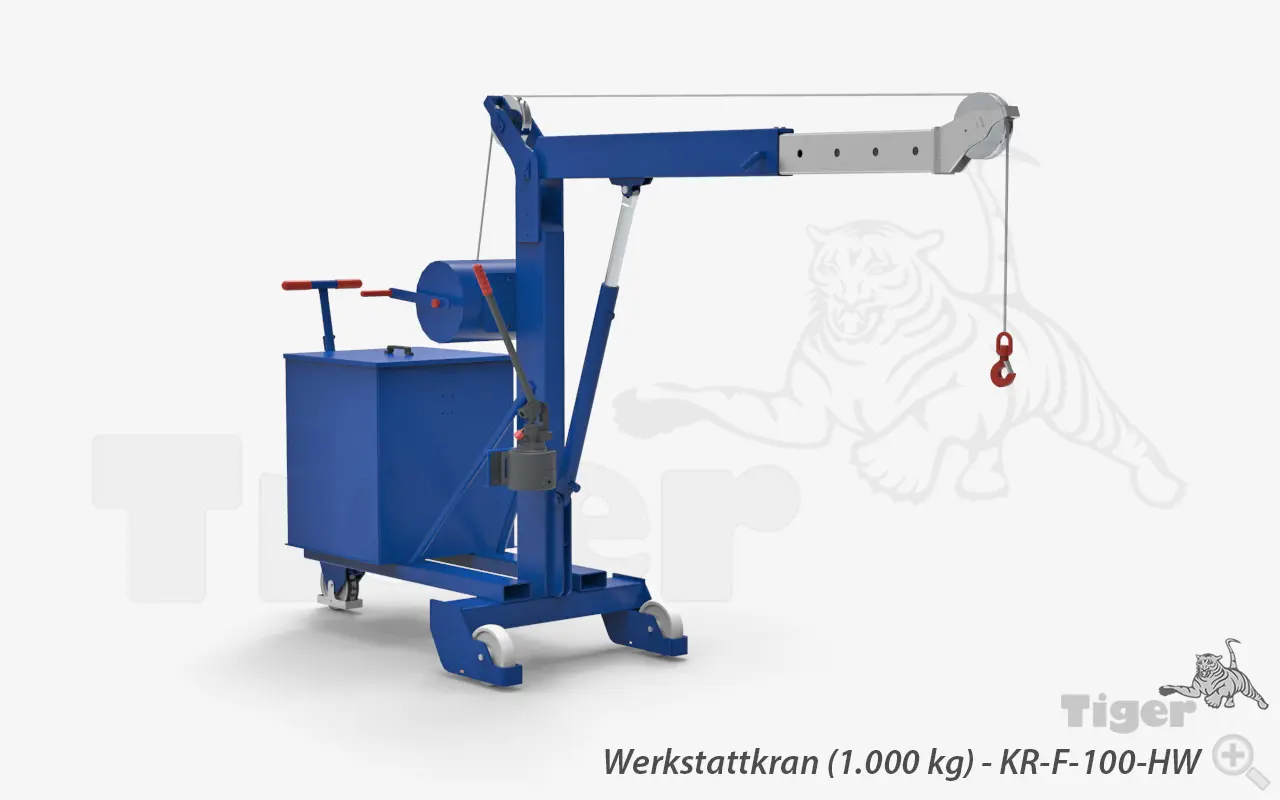 Produktbild von Werkstattkran mit Gegengewicht, Seilwinde und Polyamidrollen, handverfahrbar werkstattkran-kr-f-100-hw-1000kg-1