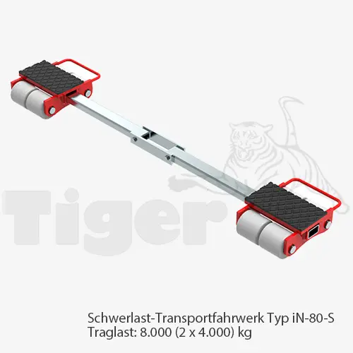 Produktbild von Schwerlast-Transportfahrwerke mit Nylon-Rollen zur 3-Punkt-Auflage TH: 110 mm tigerhebezeuge-schwerlast-transportfahrwerk-iN-80-S