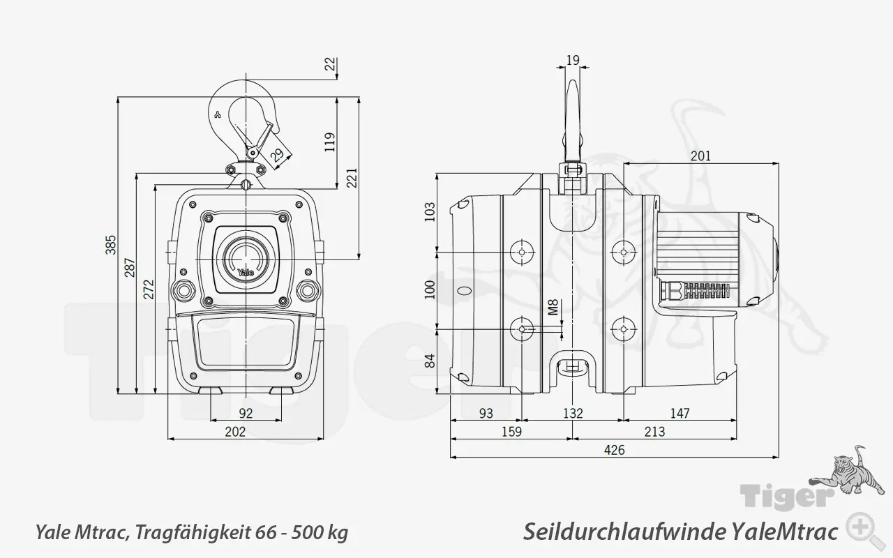 Zum Vergrößern anklicken Technisches Bild für seildurchlaufwinde-yalemtrac-zeichnung