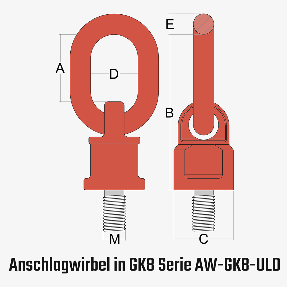 Zum Vergrößern anklicken Technisches Bild für tigerhebezeuge-anschlagwirbel-gk8-unter-last-drehbar-serie-AW-GK8-ULD-zeichnung