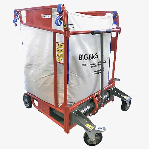 Produktbild von Beladewagen für den rollenden Transport von Big-Bags – BigBag-Wagen mit Vollgummirollen Serie BIGBAGCAR tigerhebezeuge-transportwagen-fuer-big-bag-saecke-serie-BIG-BAG-CAR
