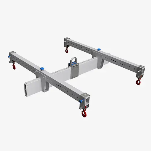 Produktbild von Alu-Quertraverse mit 4 Wirbellasthaken - H-Traversen aus Aluminium tigerhebezeuge-alu-krantraverse-quertraversen-serie-ATV-Q