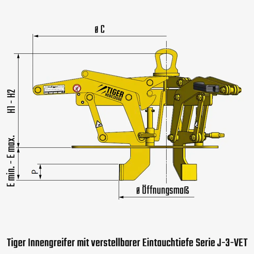 3-Arm-Innengreifer - Tiger Kran-Hebegreifer mit variabler Eintauchtiefe