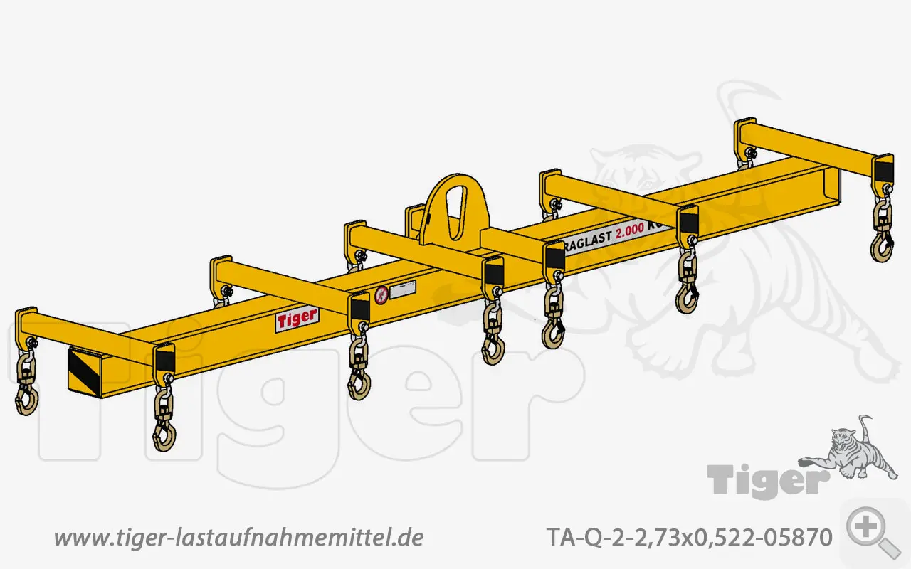 Produktbild von Tiger Sonder-Quer-Traverse mit festen Hakenabständen und zwölf angebrachten Wirbellasthaken Serie Sonder-TA-Q-12WLH tiger-quertraverse-ta-q-2-2-73x0-522-05870