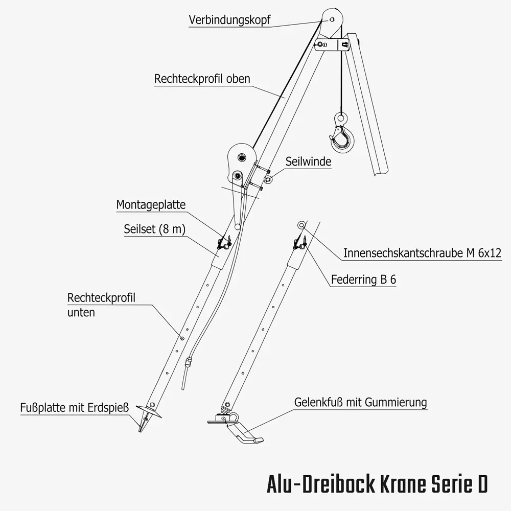 Großer Alu-Dreibock mit oder ohne Handseilwinde