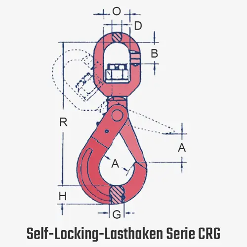 Zum Vergrößern anklicken Technisches Bild für tigerhebezeuge-anschlagmittel-kettenbeschlagteile-self-locking-lasthaken-serie-CRG-zeichnung