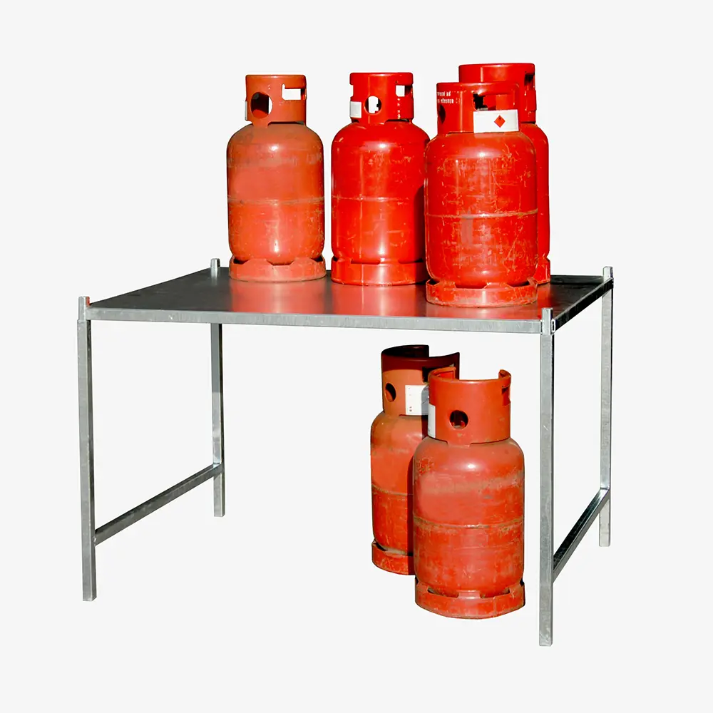 Gasflaschengestell, verzinkt mit zwei Regalböden, für Gasflaschen-Container Serie GFC