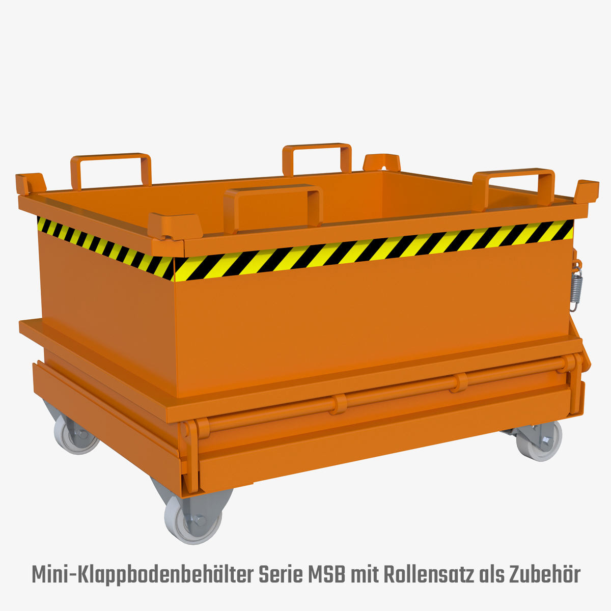 Mini-Klappbodenbehälter für Hubwagen und Stapler mit Seilzug und Automatik-Klappenschließung