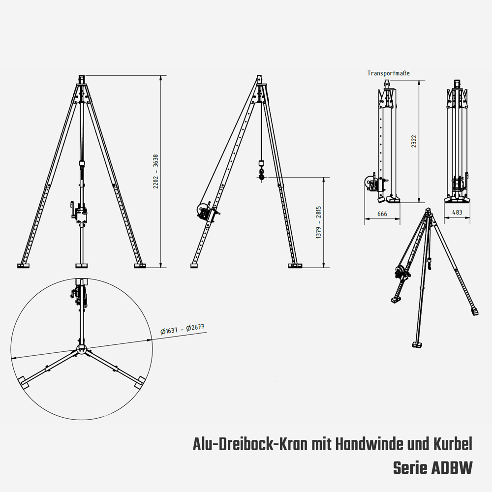 Teleskopierbarer Alu-Dreibock mit oder ohne Handwinde