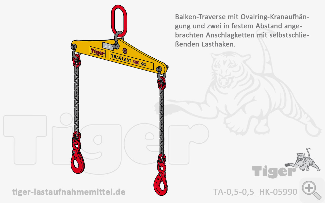 Produktbild von Tiger Sonder-Balkentraverse mit zwei gelenkig angebrachten Kettensträngen, starr krantraverse-ta-0-5-0-5-hk-05990-lastaufnahmemittel