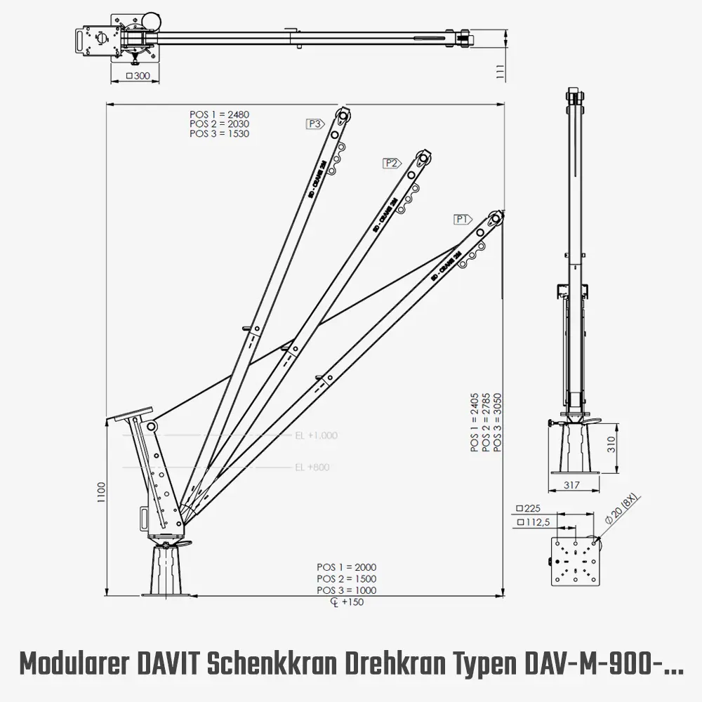 Drehkran Davit – modularer 360° Outdoor-Schwenkkran mit Seilwinde