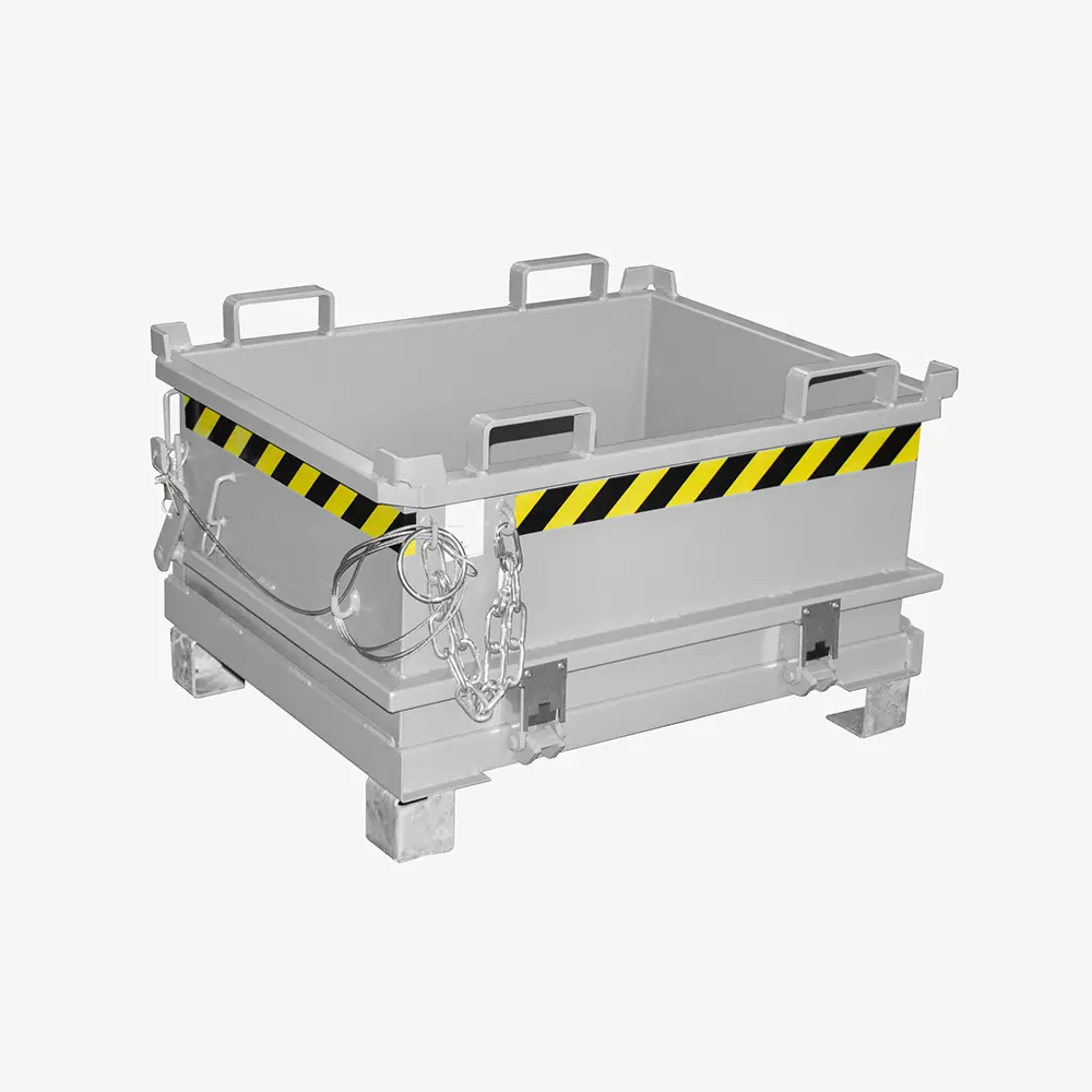 Mini-Klappbodenbehälter für Hubwagen und Stapler mit Seilzug und Automatik-Klappenschließung