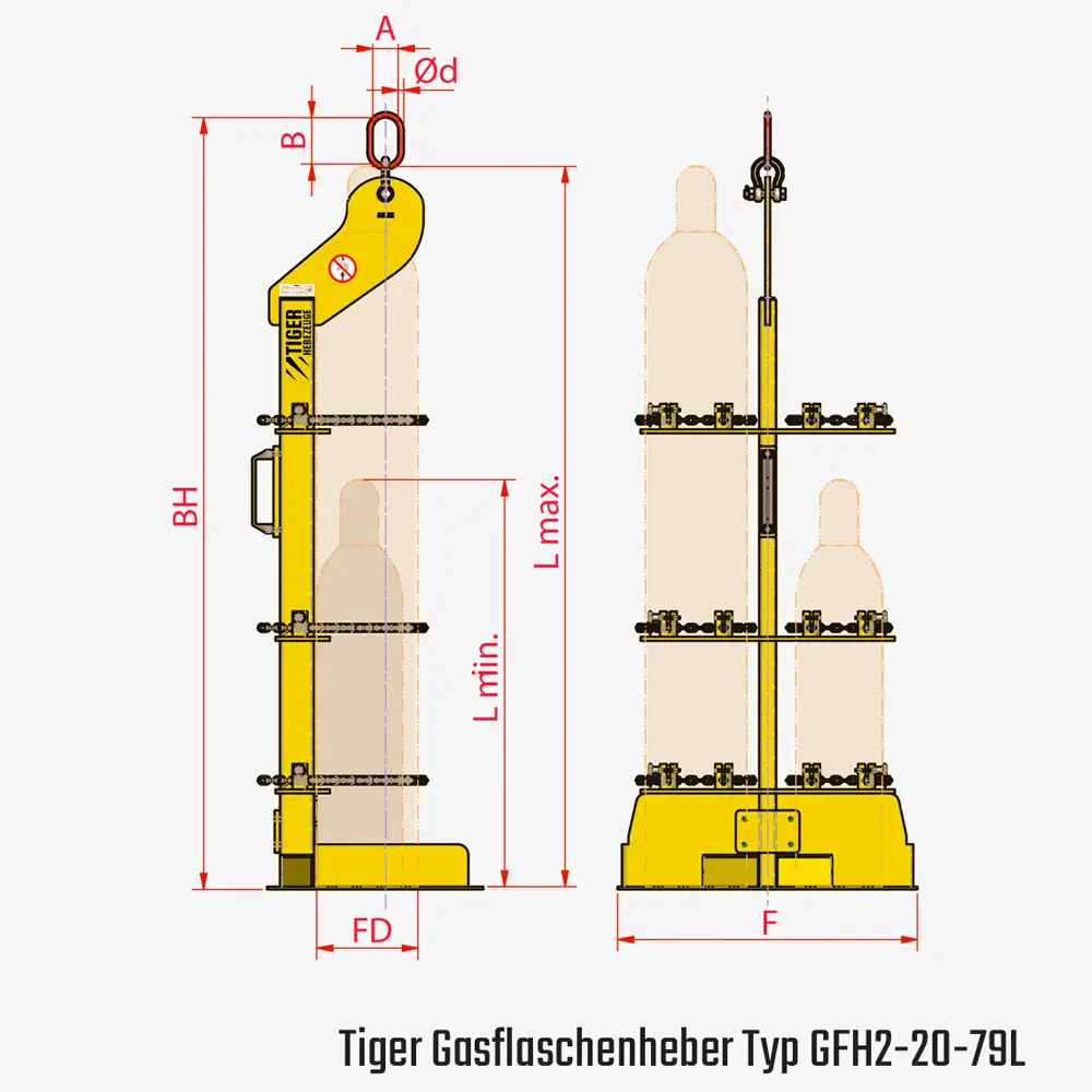 Tiger Gasflaschenheber zum Transport von Stahlflaschen mit dem Kran