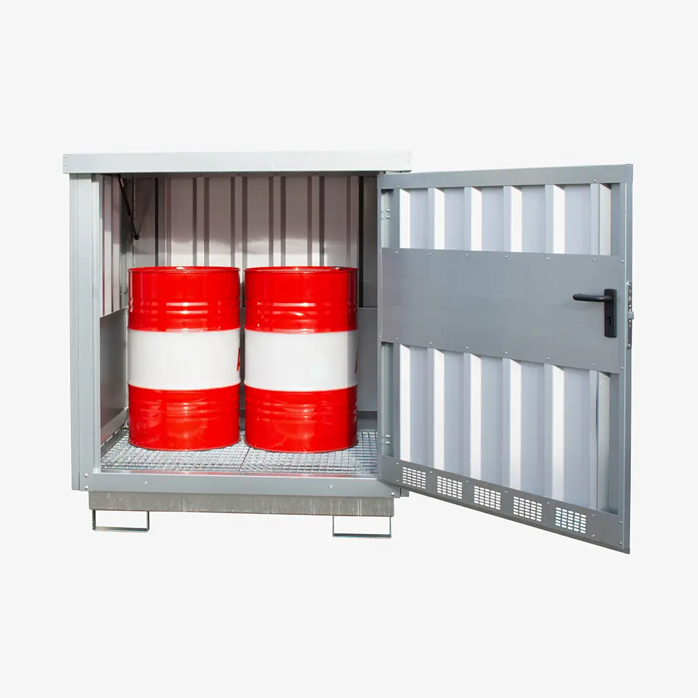 Gefahrstoff-Depots für 200 l Fässer, Kanister, Dosen, Eimer, mit Klappdach und feuerverzinkt