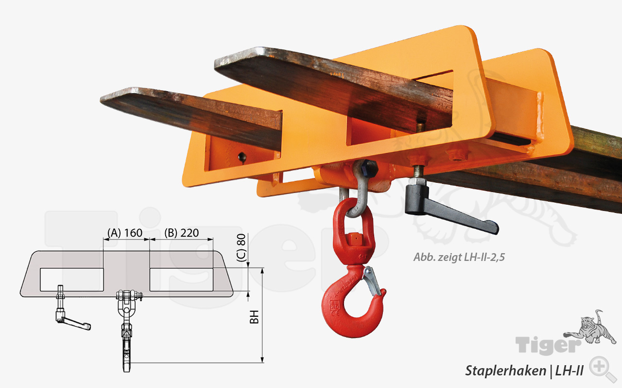 Technisches Bild von Stapler-Haken, doppelt - Lasthaken zum Aufschieben auf zwei Gabelstaplerzinken Technisches Bild für staplerhaken-lh-ii-doppelt-2