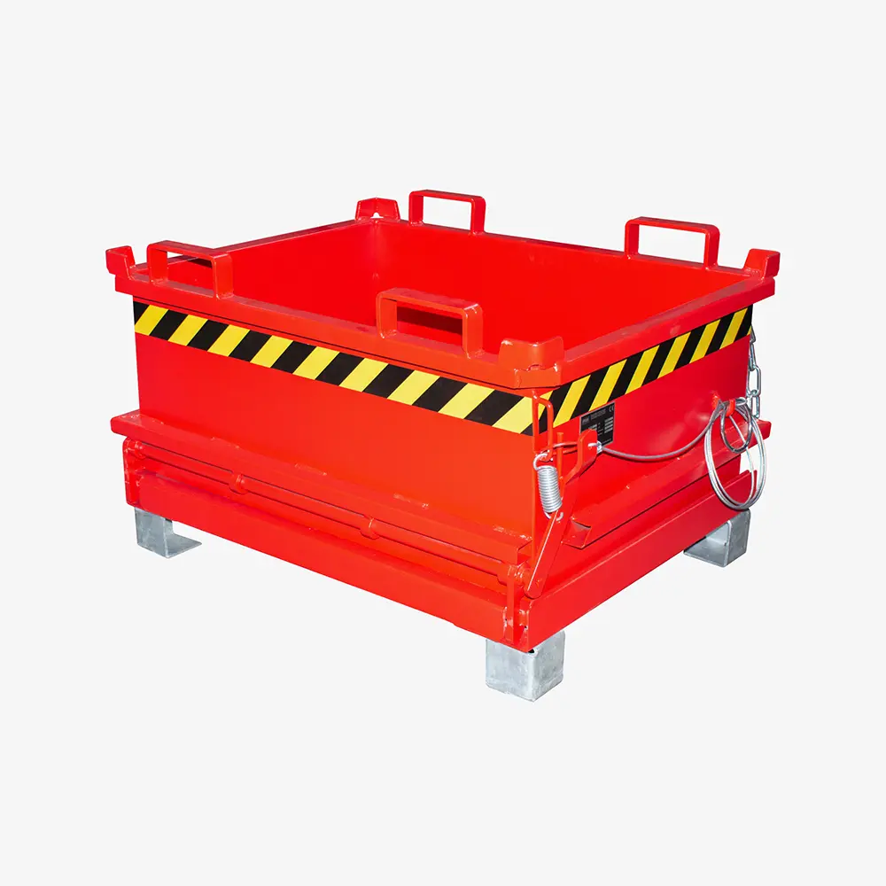 Mini-Klappbodenbehälter für Hubwagen und Stapler mit Seilzug und Automatik-Klappenschließung