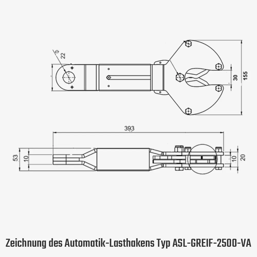 Technisches Bild für tigerhebezeuge-automatiklasthaken-zum-fern-abschlagen-typ-ASL-GREIF-2500-VA-zeichnung