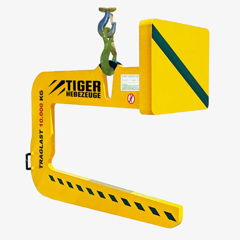 Produktbild von Tiger C-Haken mit Tragarm und Gegengewicht zum Kran-Heben von Coils tigerhebezeuge-c-haken-coilhaken-lastaufnahmemittel