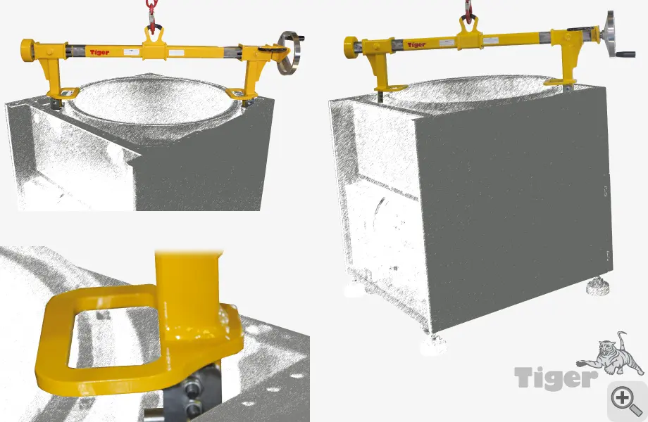 Produktbild von Tiger Sonder-Spindel-Außengreifer mit verschraubbaren Aufnahmebolzen spindelgreifer-st-su-015-780-700-e200-tigerhebezeuge