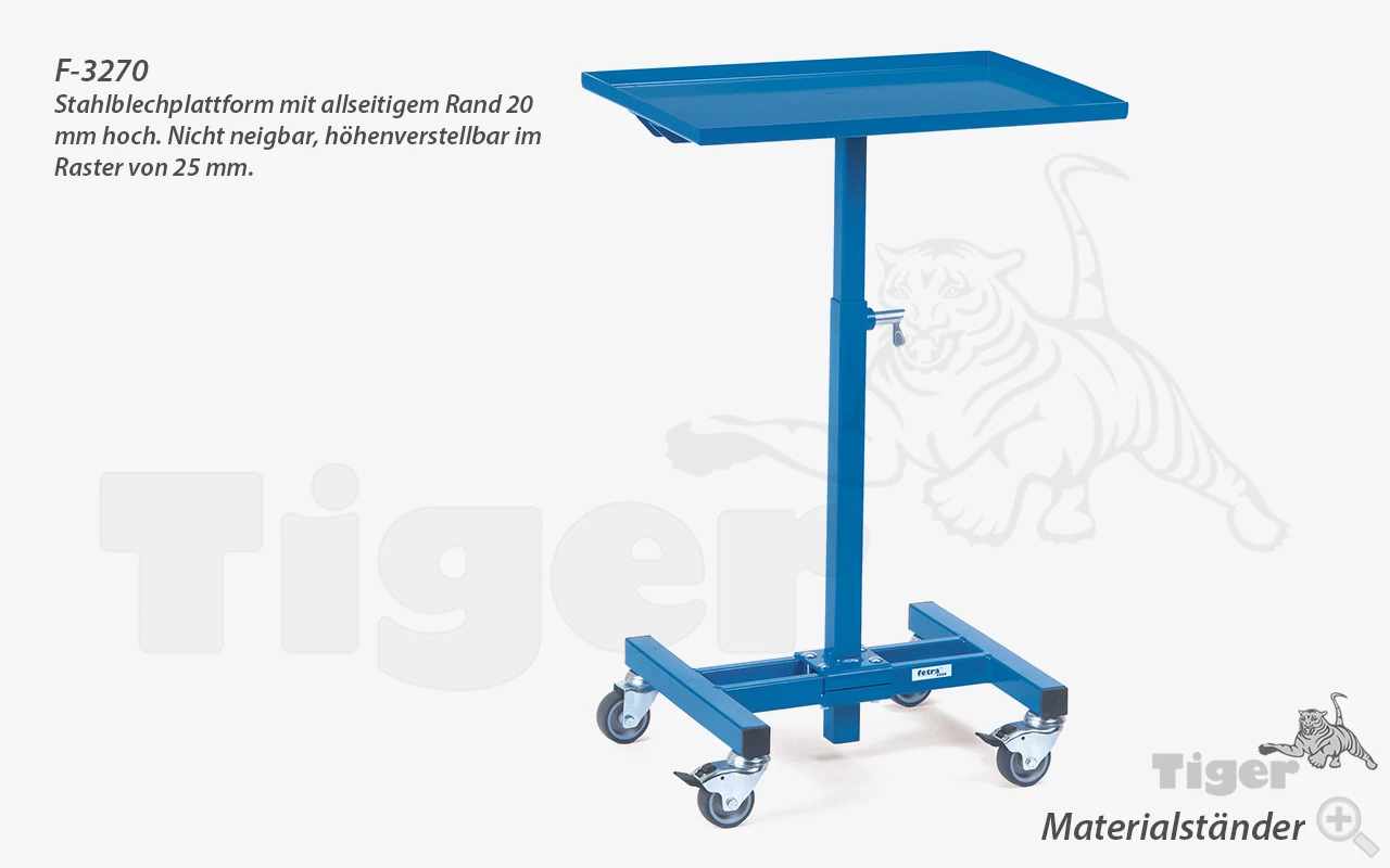 Produktbild von Mobiler Materialständer, fahrbar und stufenlos höhenverstellbar mit 4 Lenkrollen inkl. Stopper Typ F-3270 materialstaender-f-3270 Typ F-3270