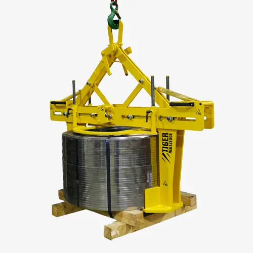 Produktbild von Tiger Sonder-Parallelgreifer mit Takt-Automatik zum Heben von liegenden Stahlband-Coils Serie Sonder-KG-SU-VET-TA tiger-sonder-spindelgreifer-serie-SONDER-KG-SU-VET-TA
