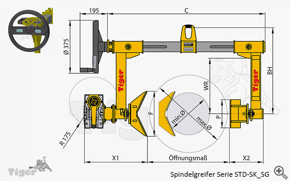 Zum Vergrößern anklicken Technisches Bild für spindelgreifer-std-sk-sg-zeichnung