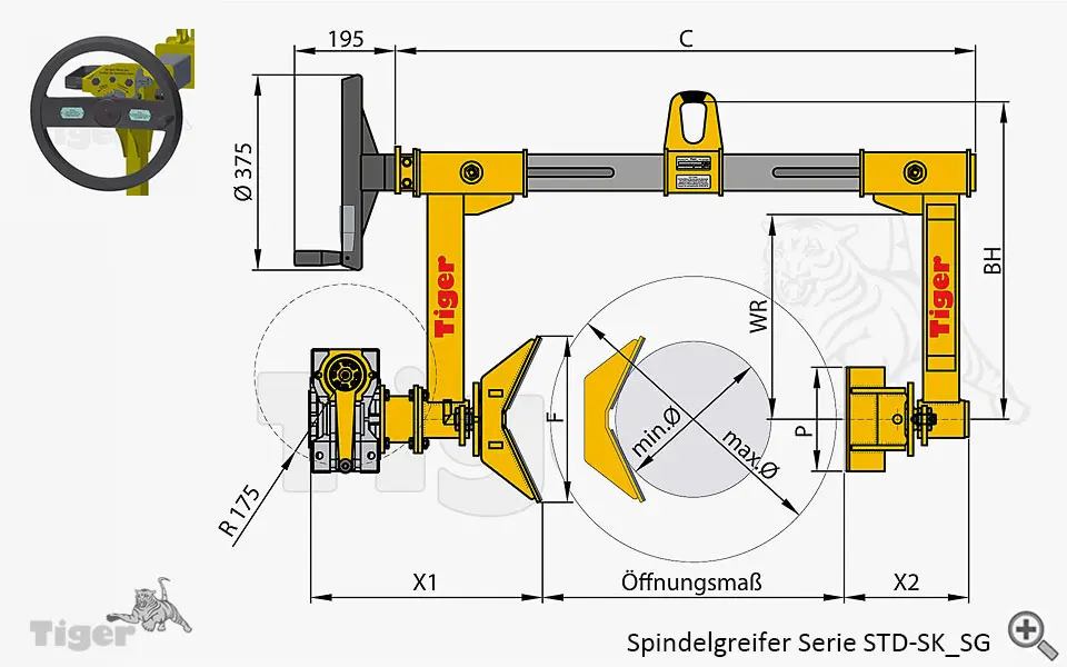 Zum Vergrößern anklicken Technisches Bild für spindelgreifer-std-sk-sg-zeichnung